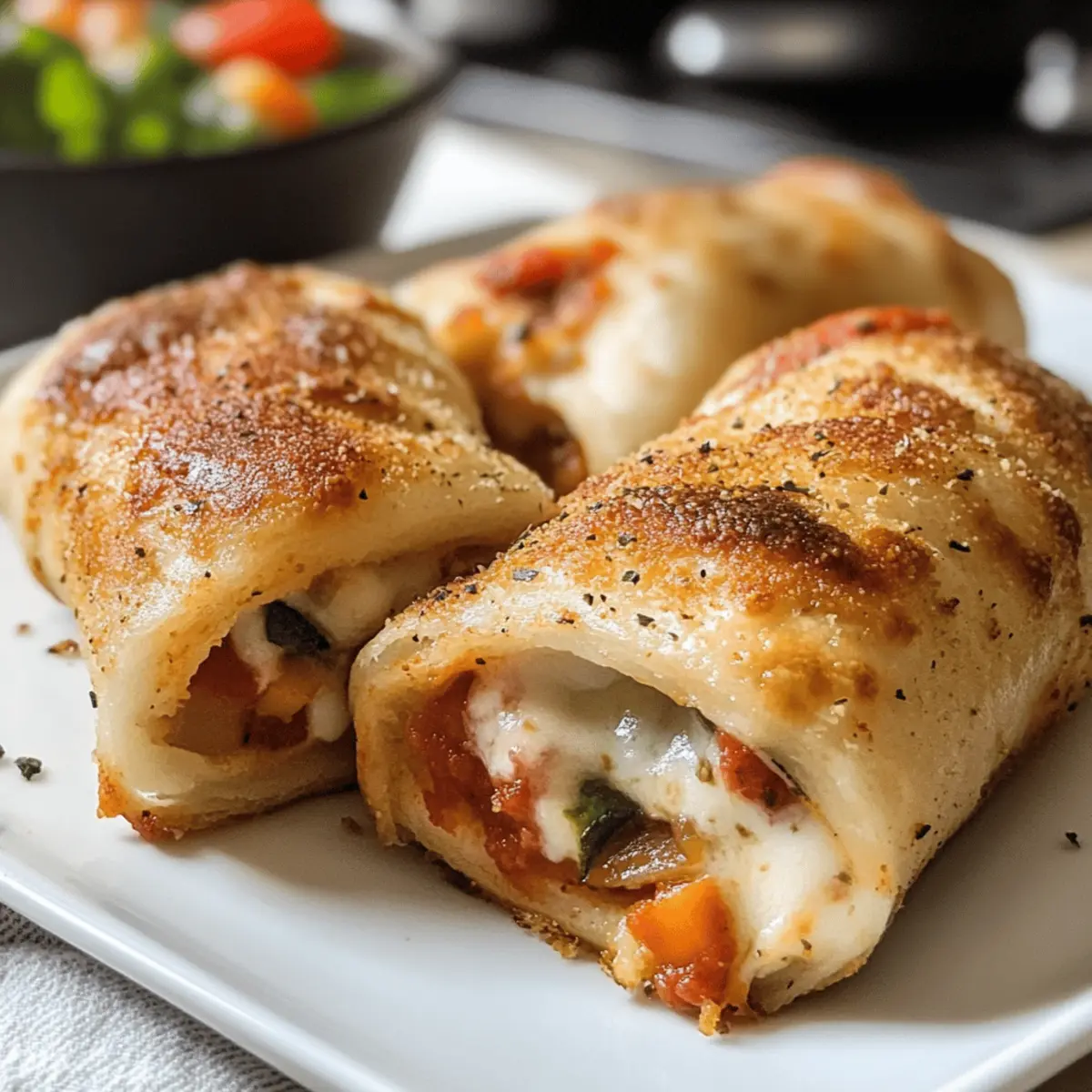 Crispy stuffed pizza rolls - cheesy & party suitable