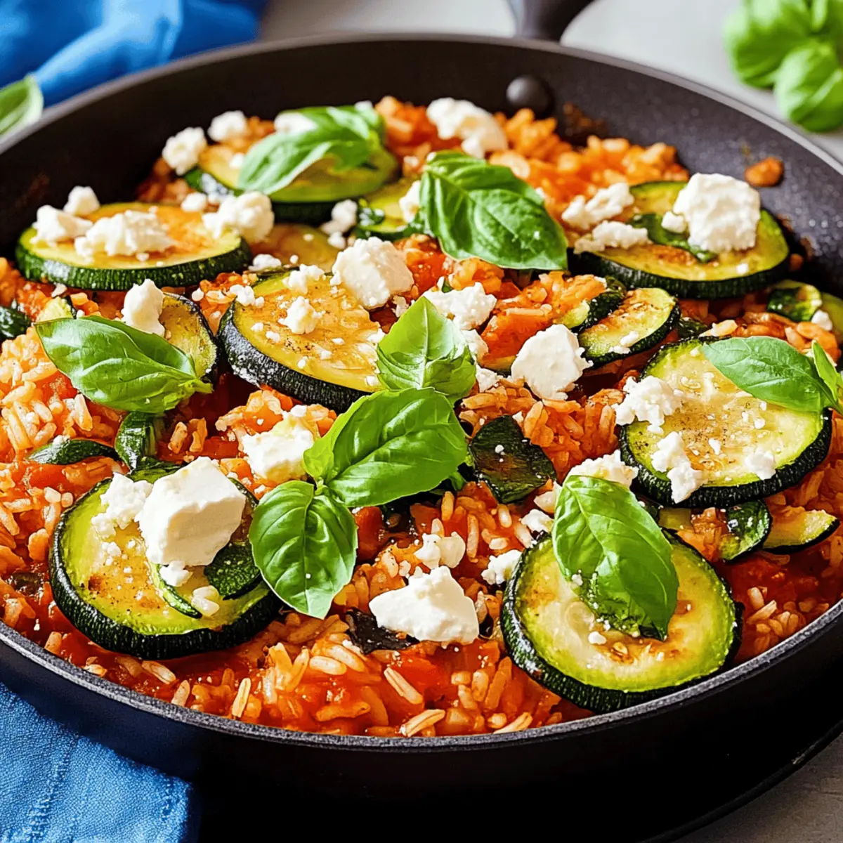 Mittelmeer Zucchini-Pfanne mit Tomatenreis