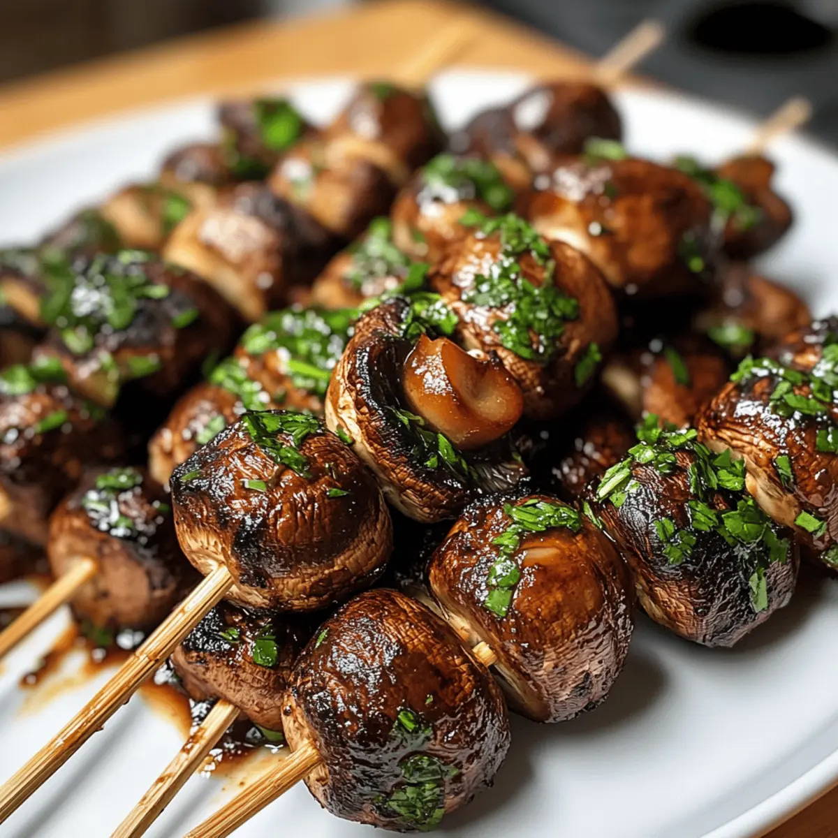 Gegrillte marinierte Champignon-Spieße
