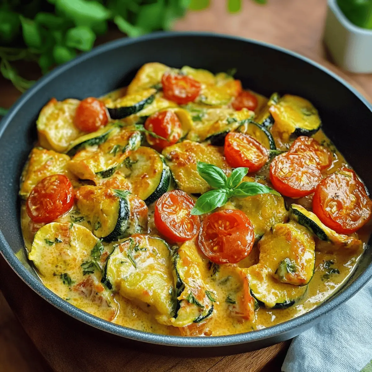 Creamy ravioli pan with zucchini and tomatoes