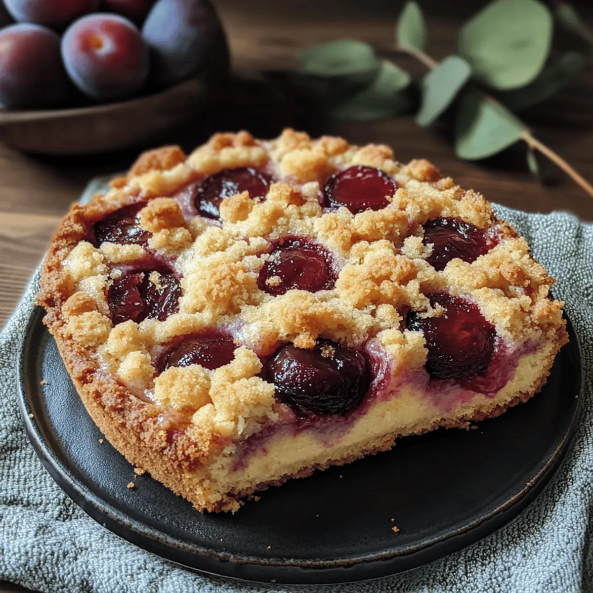 Plum cake with vanilla pudding