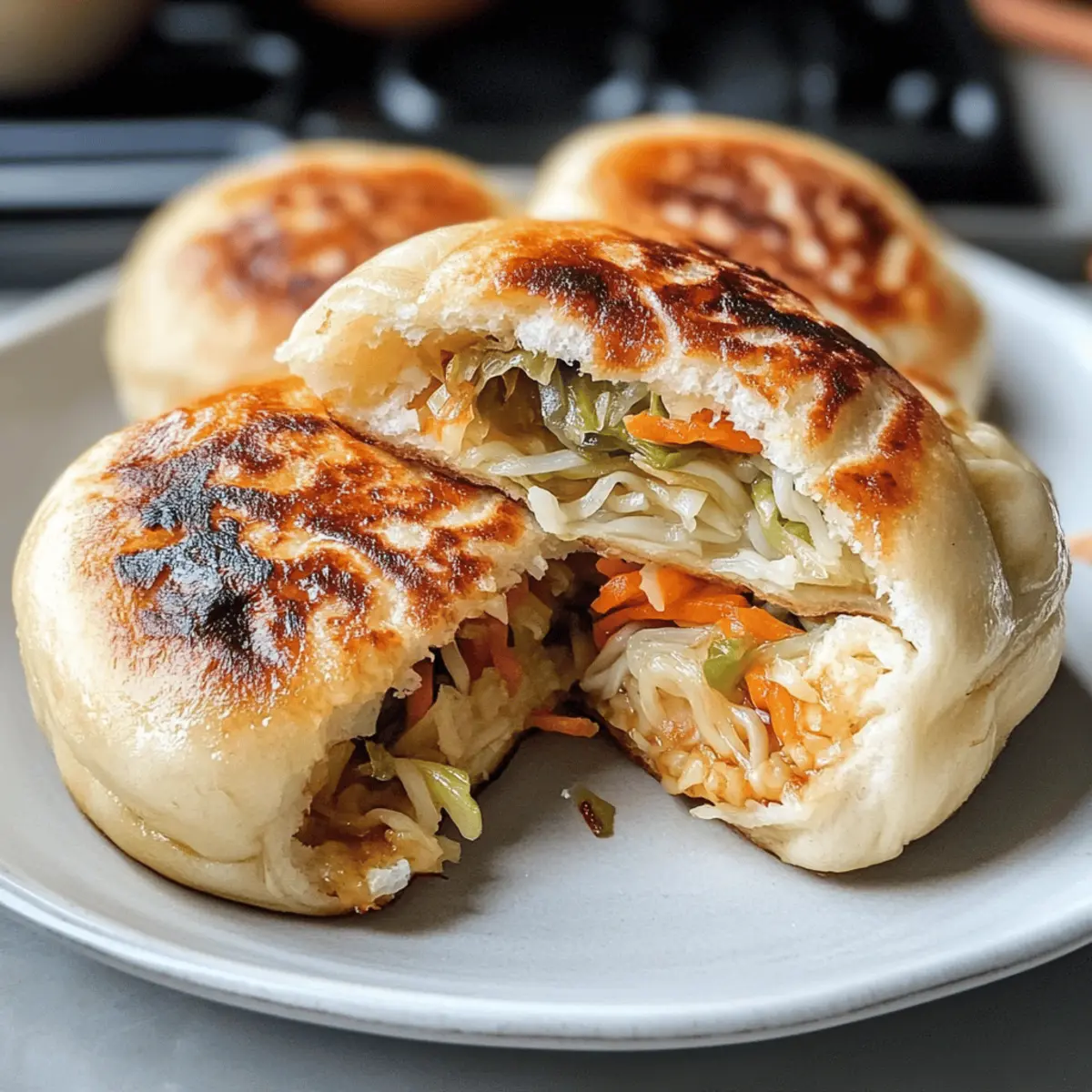 Pfannen gebratener Kohl und Nudelbrötchen