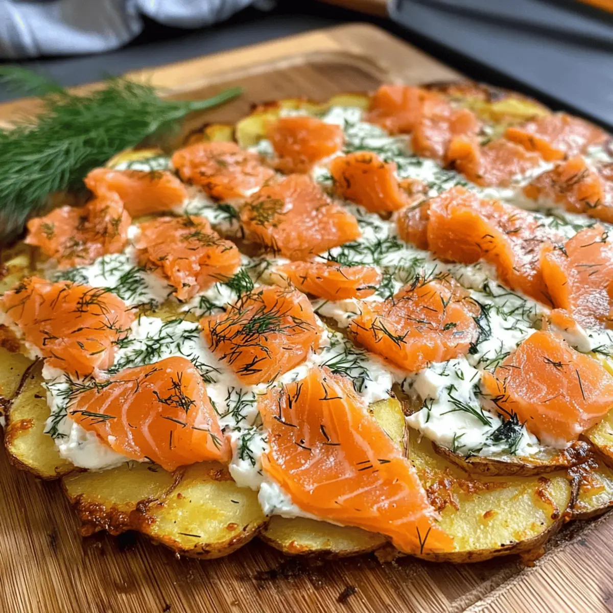 Kartoffelpizza mit geräuchertem Lachs