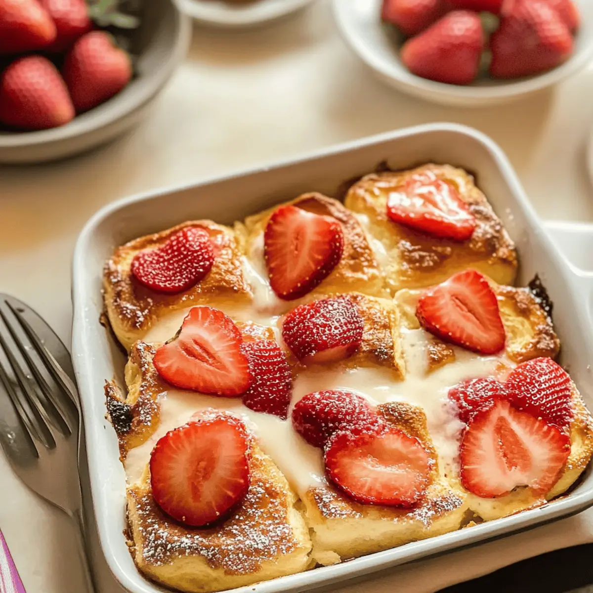 Brioche casserole with strawberries