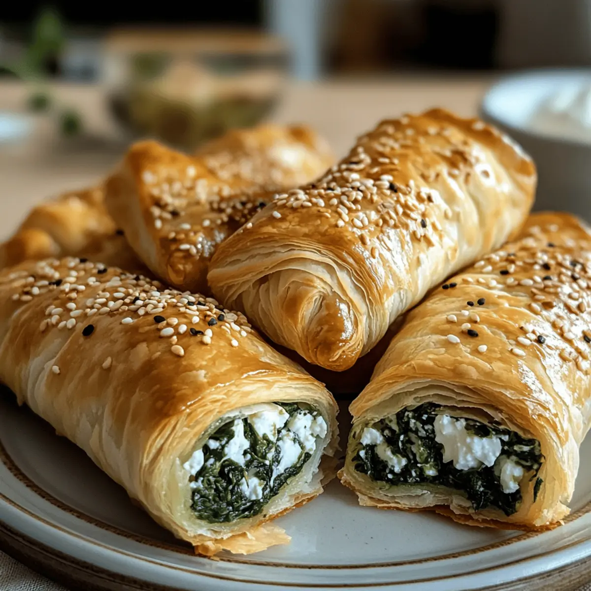 Herzhafte Blätterteig-Röllchen mit Spinat & Feta