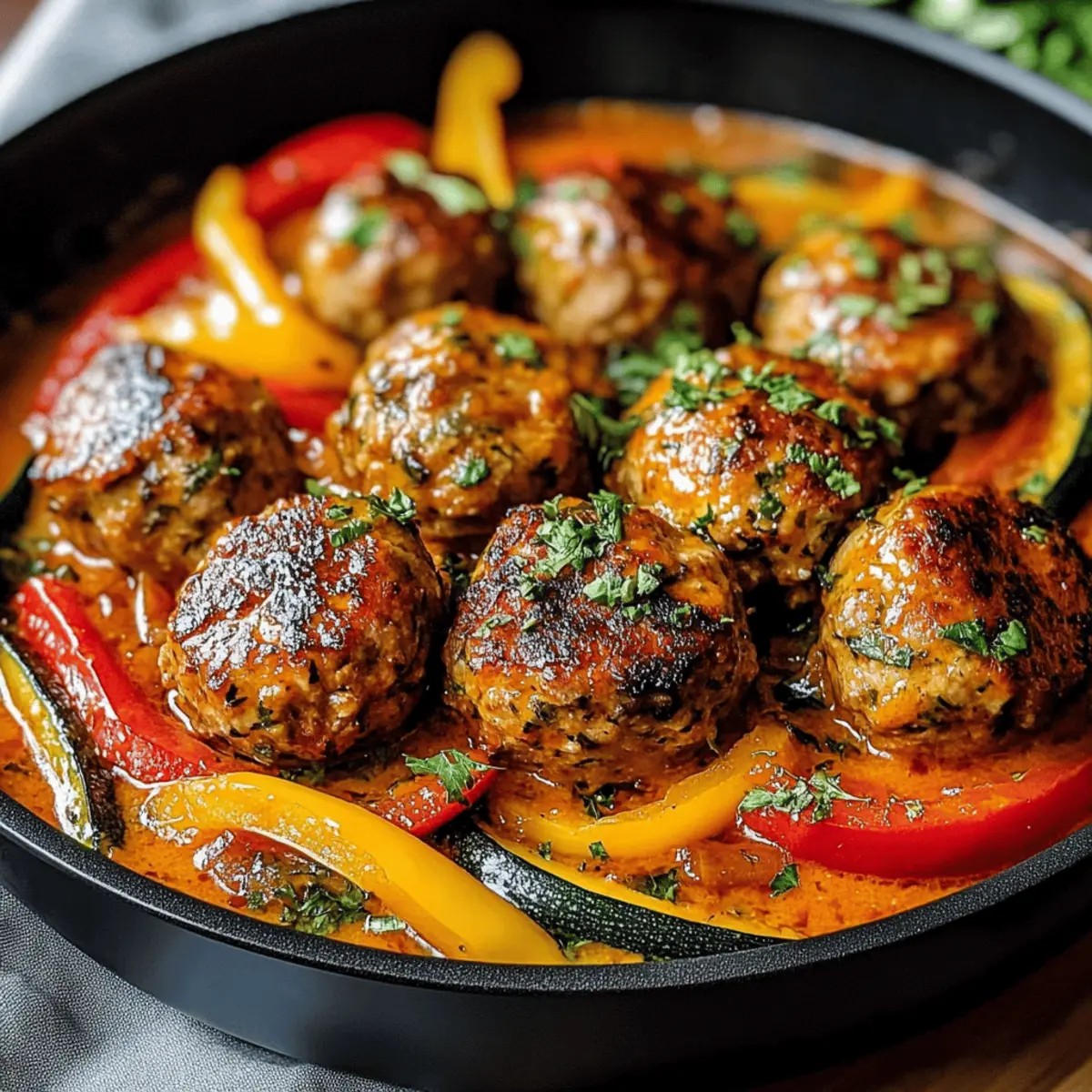 Hackbällchen Pfanne mit Ajvar