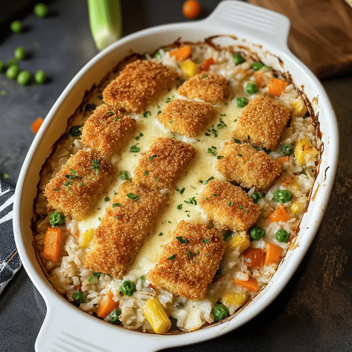 Fischstäbchenauflauf mit Reis und Gemüse