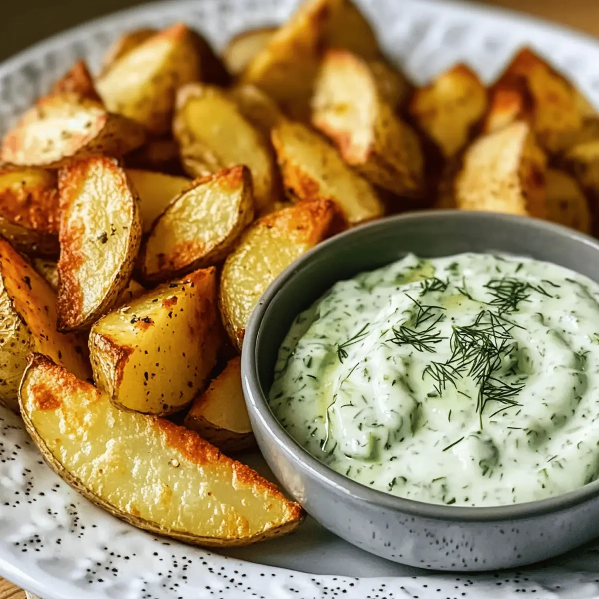 Kartoffelspalten mit Gurkendip