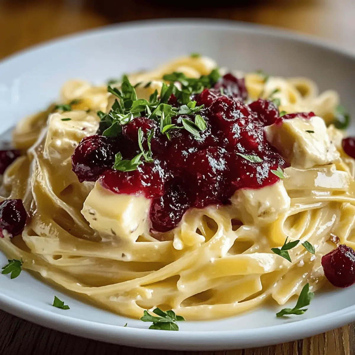 Brie Pasta Preiselbeeren Kompott