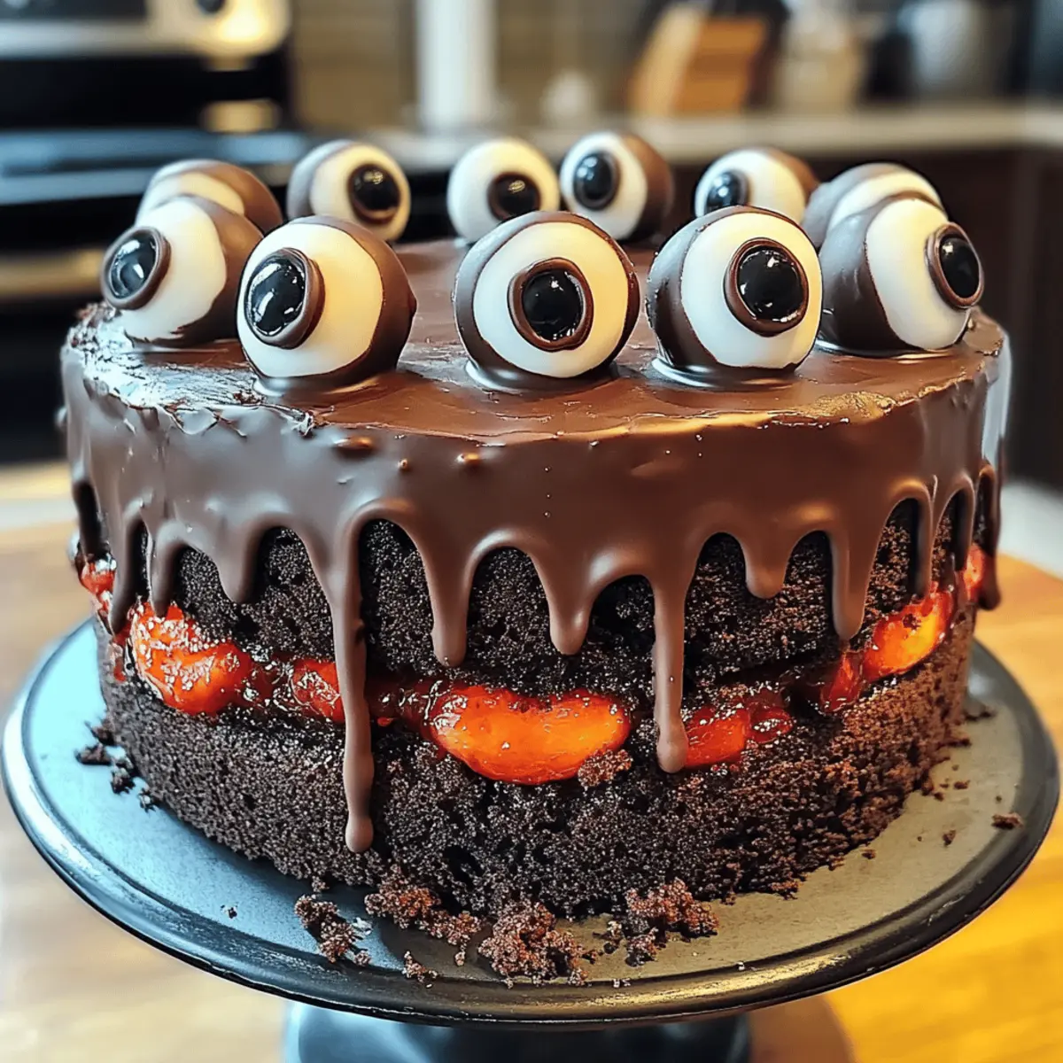 Halloween cake enjoyment with edible eyeballs