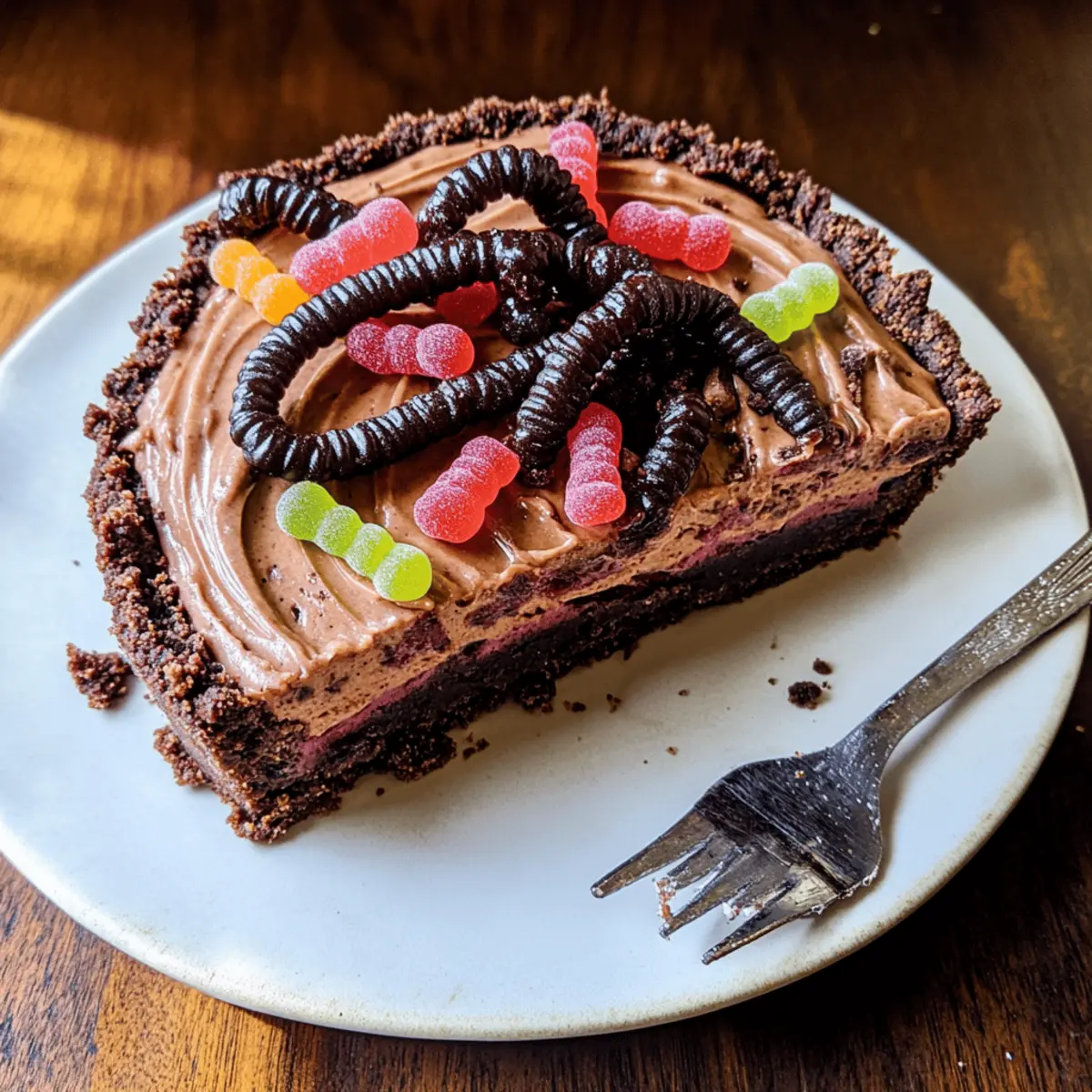 Dunkle Schokoladen-Pekannuss "Würmer im Boden" Mousse-Tart
