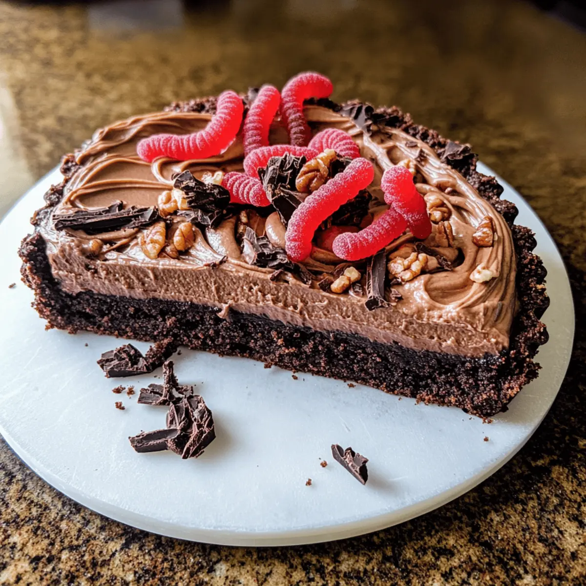 Dunkle Schokoladen-Pekannuss "Würmer im Schmutz" Mousse-Tarte