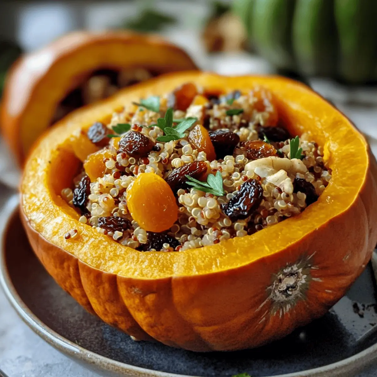 Gebackener Kürbis mit Reis- und Fruchtfüllung