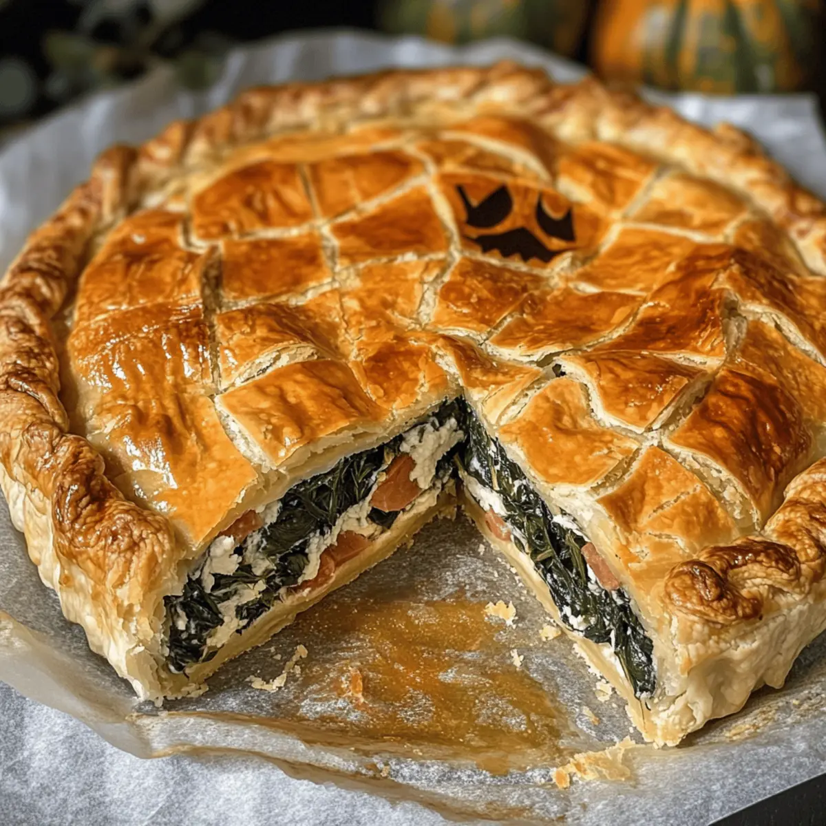 Halloween-Fladen mit Ricotta, Spinat und Mortadella