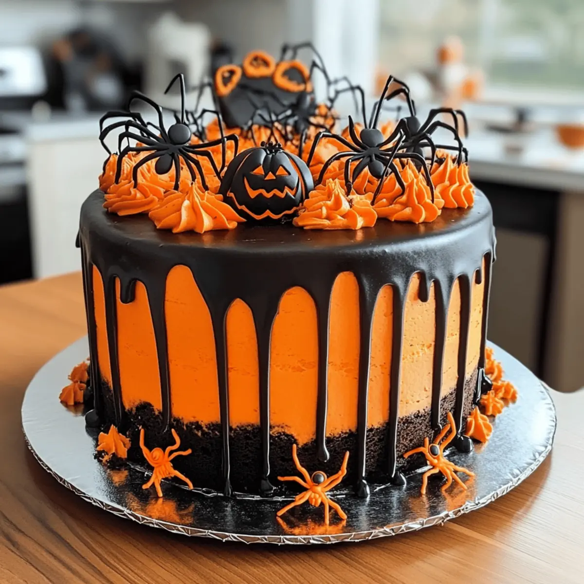 schwarz orangefarbener Halloween Kuchen
