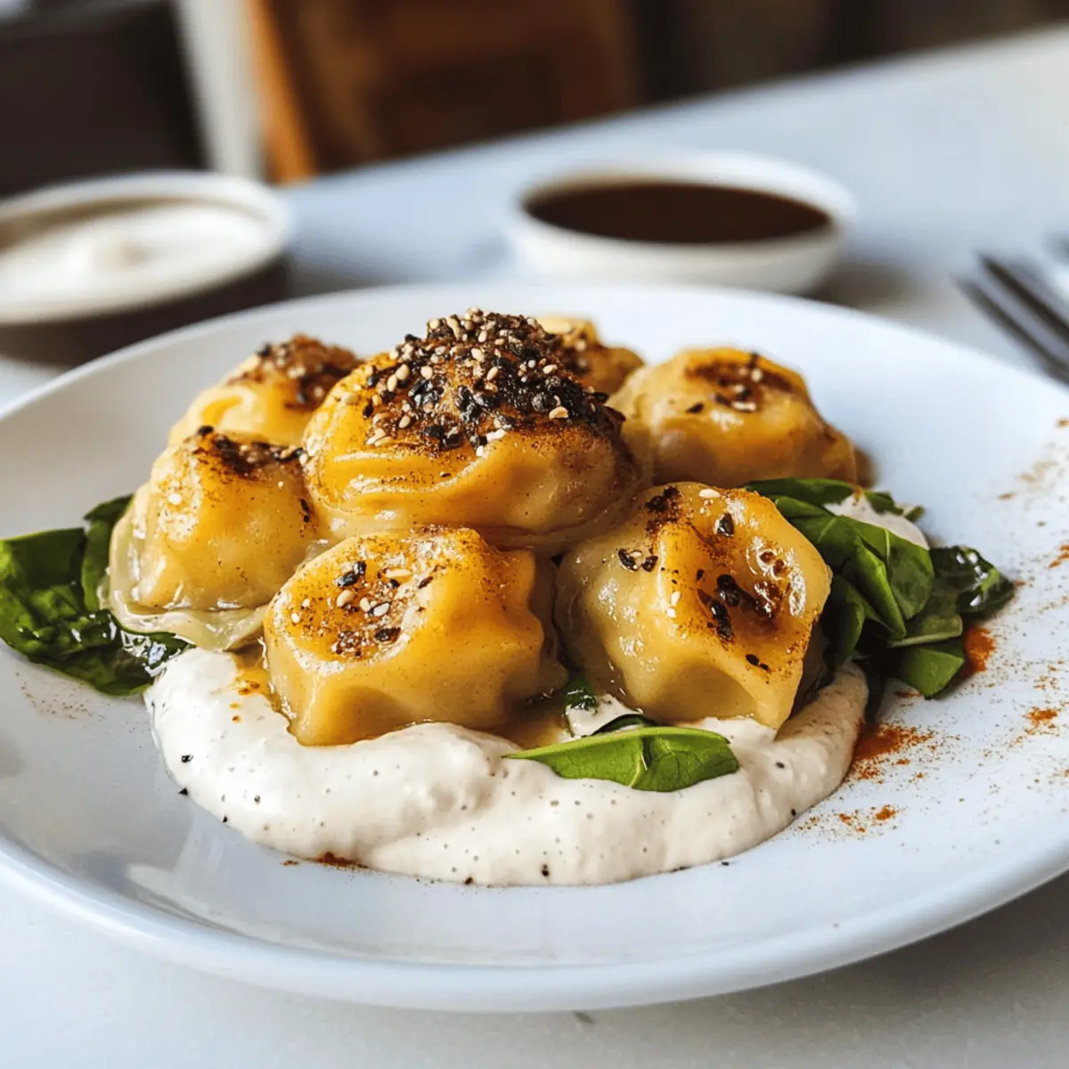 Vegane Kürbisknödel auf Miso-Tofu-Creme