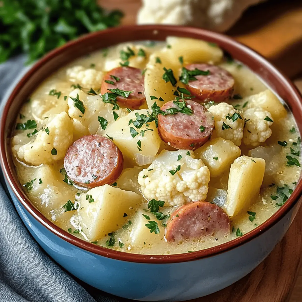 Blumenkohl Kartoffel Eintopf Würstchen
