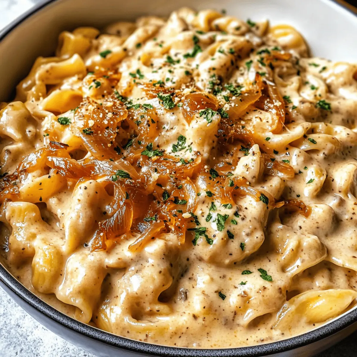 Ein-Topf Französische Zwiebel Pasta