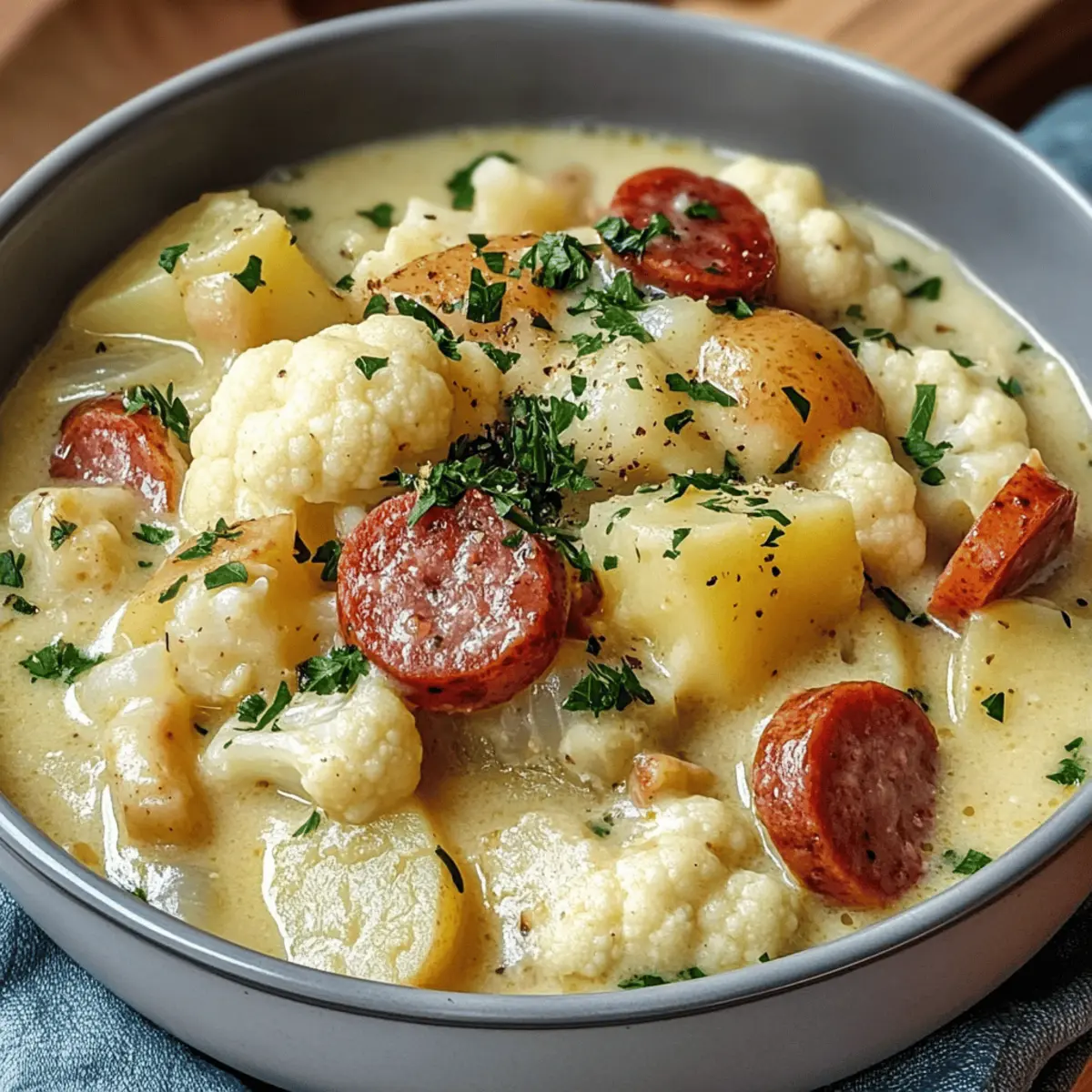 Blumenkohl Kartoffel Eintopf Würstchen