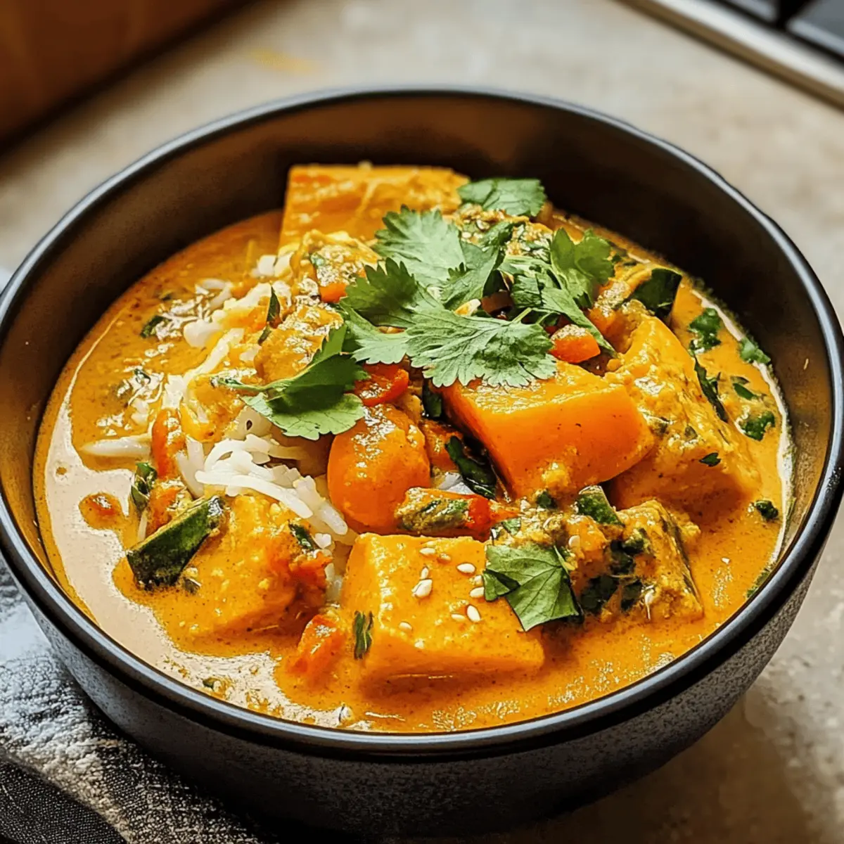 Einfaches thailändisches Kürbis-Curry aus einem Topf