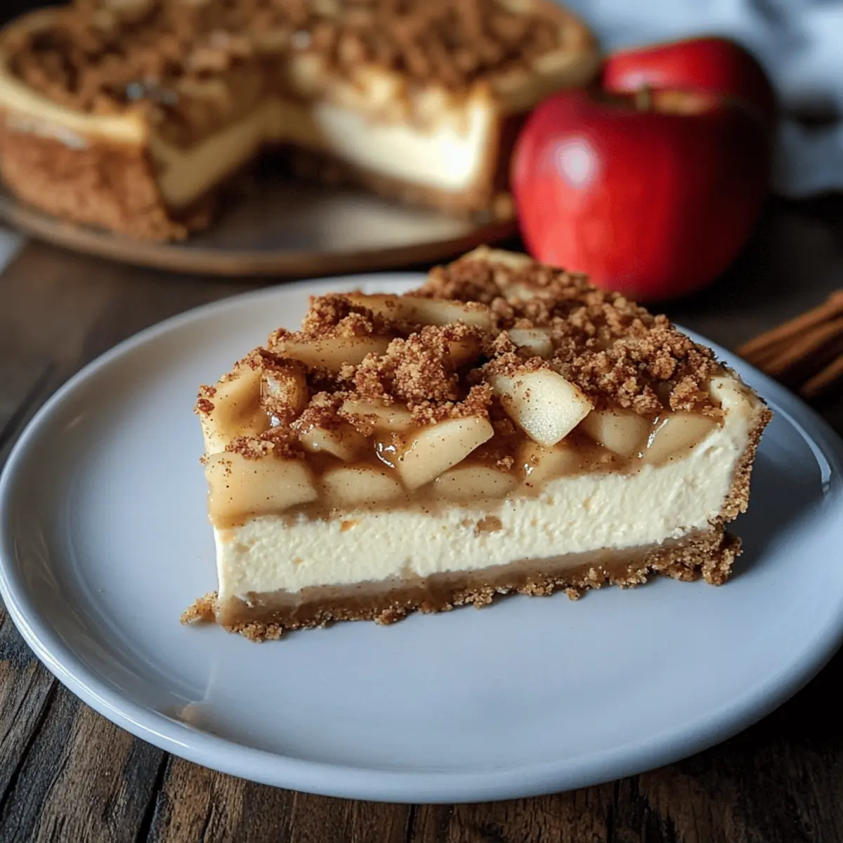 Spicy baked apple cheesecake with cinnamon crumbles