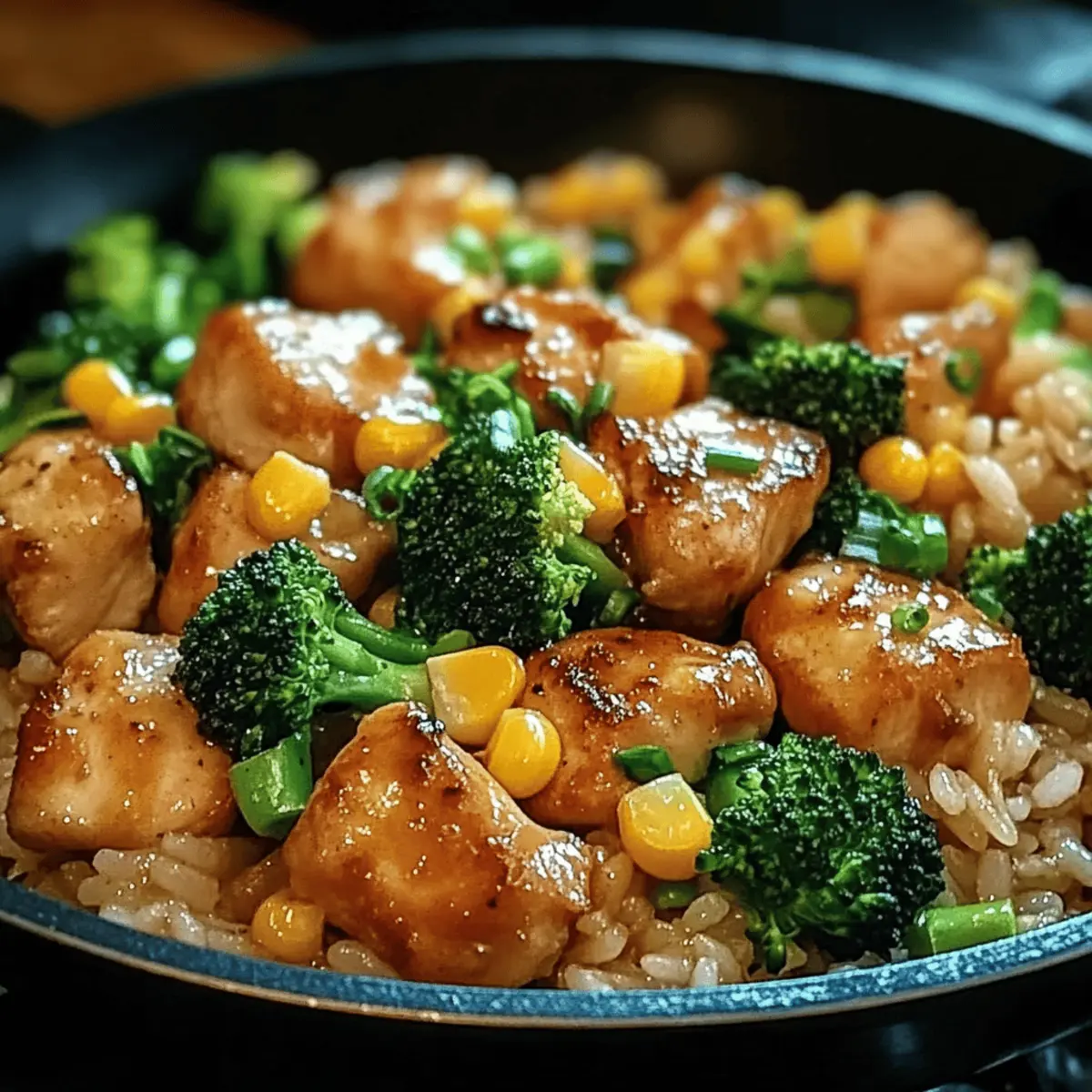 Hähnchen-Reis-Pfanne mit Brokkoli und Mais