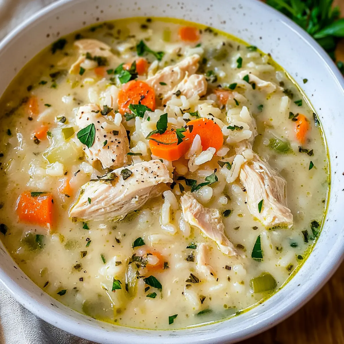 Cremige Hühner-Reis-Suppe